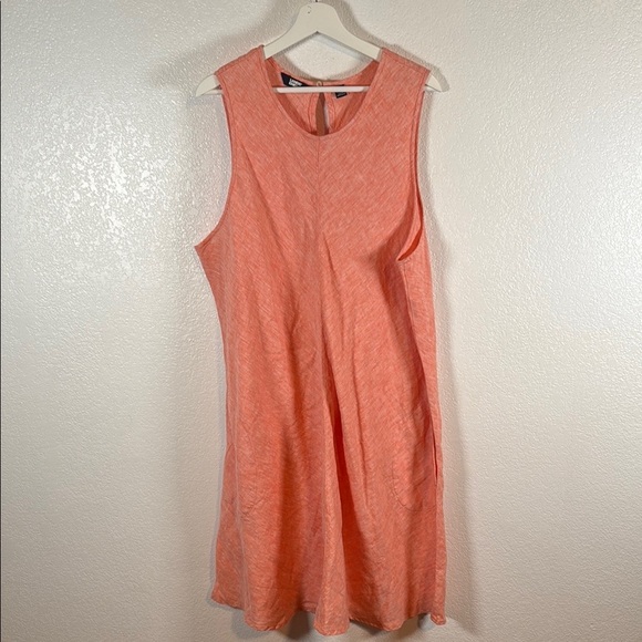 Lands End Coral Linen Midi Dress With Pockets Size 2X - Picture 1 of 7